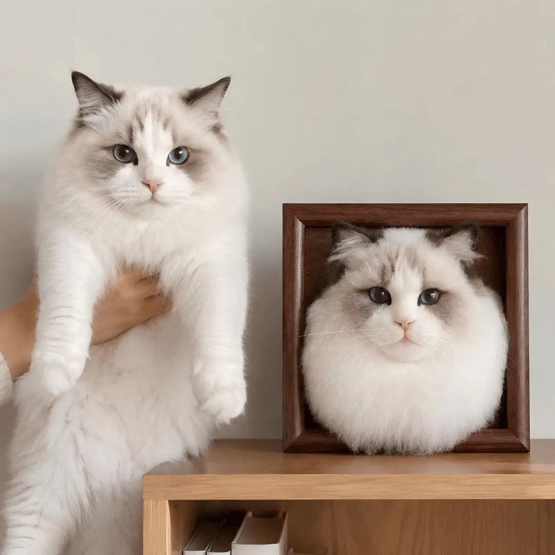 羊毛フェルト ぬいぐるみ 置物 ペット 猫 肖像画 プレゼント 記念 メモリアル 額入りフェルト猫肖像画｜猫のカスタムメモリアル – Pawtrove Feltever