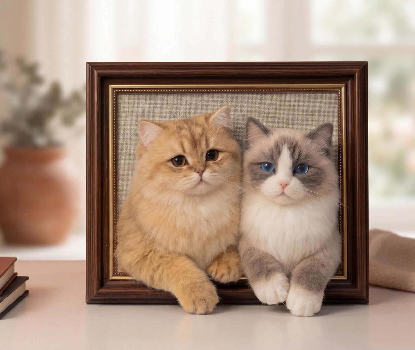 Felted Cat Portrait Needle felting pet replica - Framed Felted Pet Portrait
