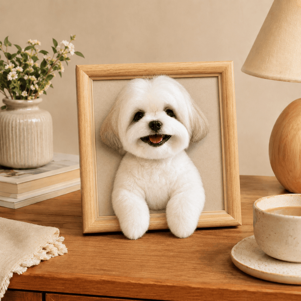  framed  felted dog portait