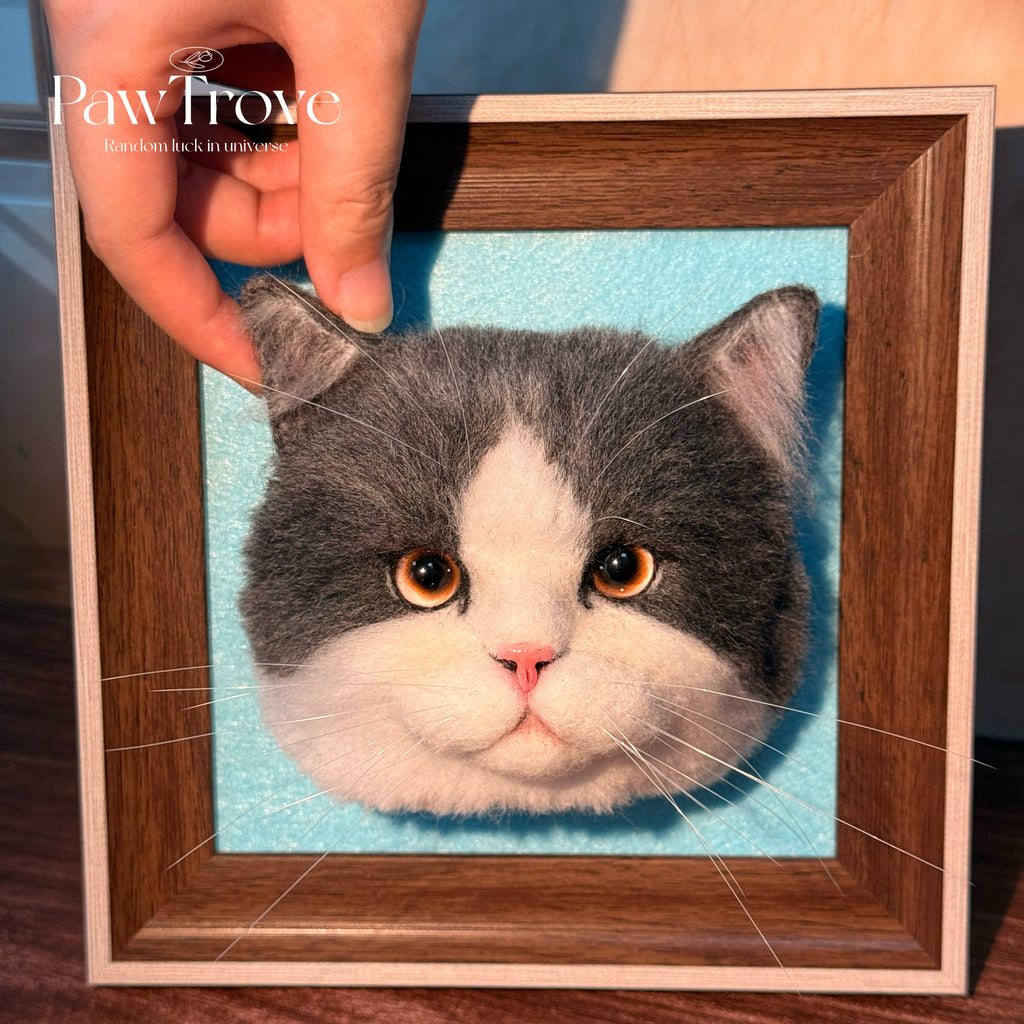 Felted Cat Portrait Needle felting pet replica - Framed Felted Pet Portrait