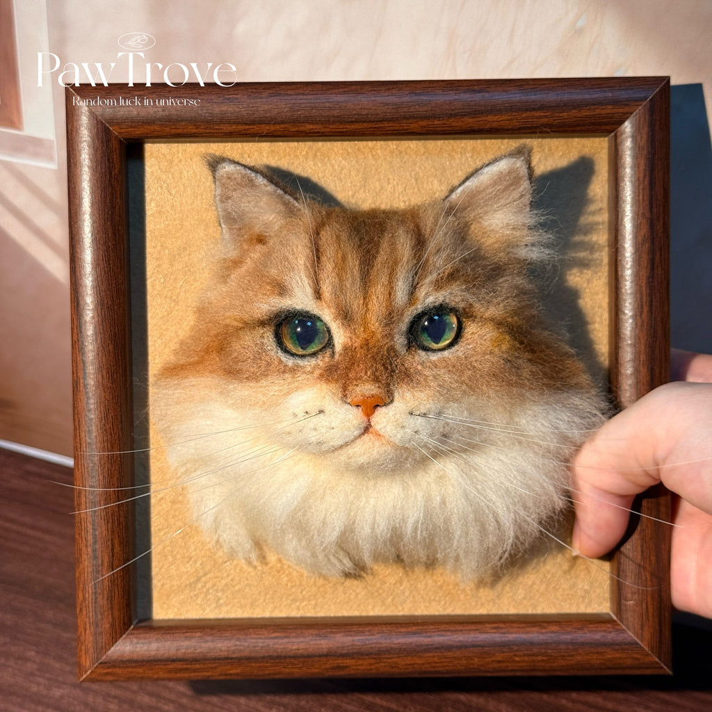 Felted Cat Portrait Needle felting pet replica - Framed Felted Pet Portrait