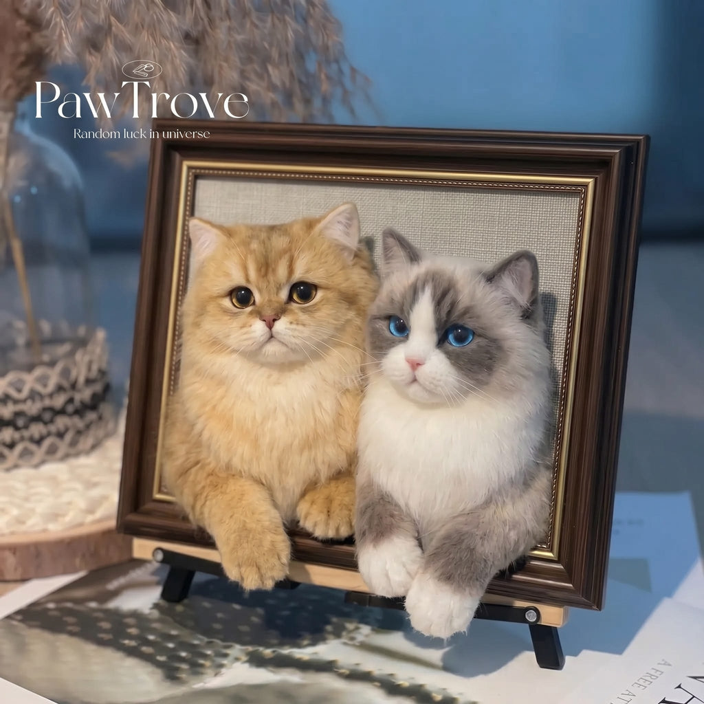 Felted Cat Portrait Needle felting pet replica - Framed Felted Pet Portrait