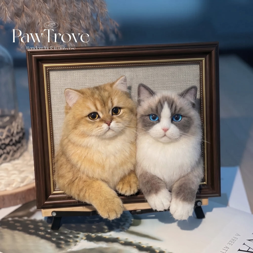 Felted Cat Portrait Needle felting pet replica - Framed Felted Pet Portrait