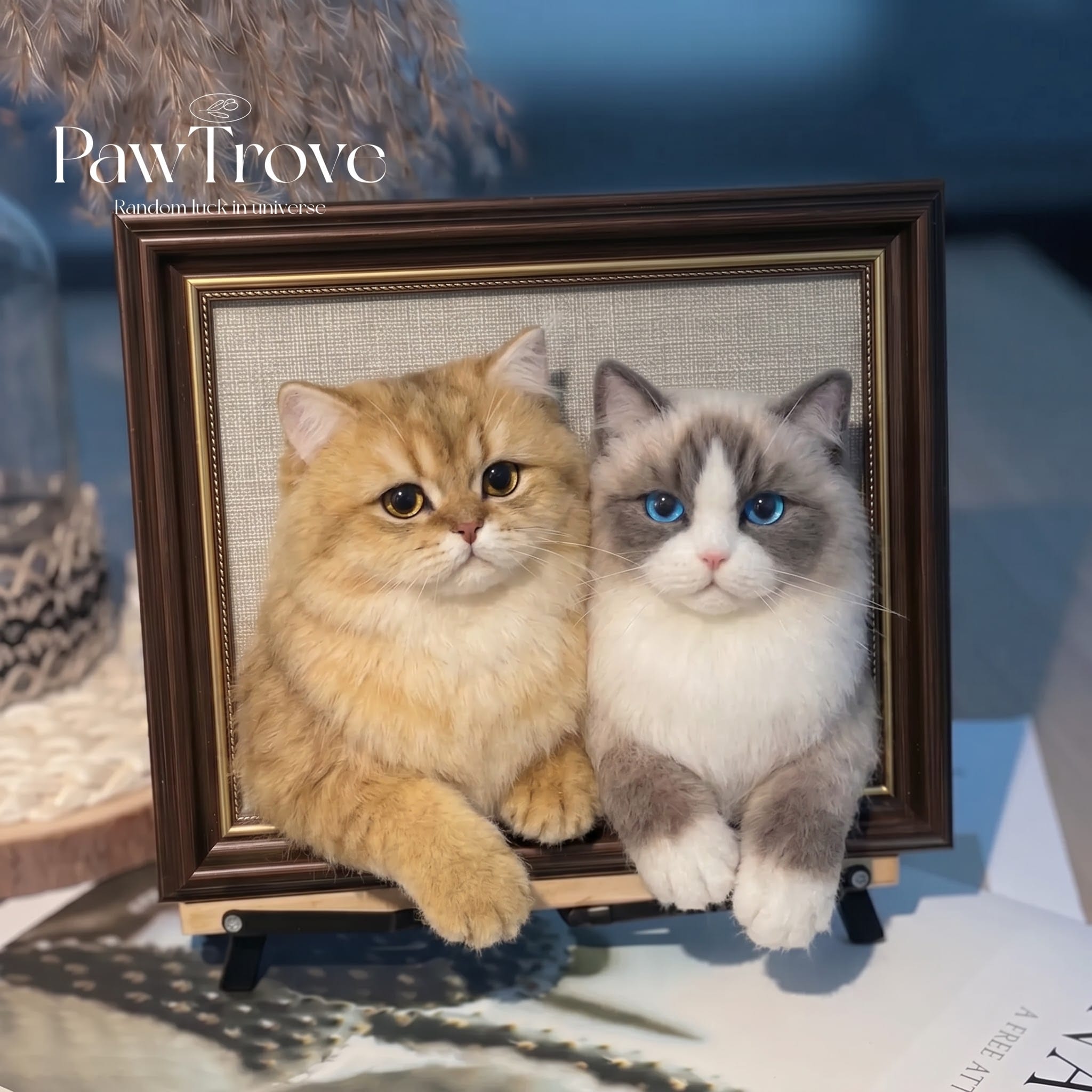 Felted Cat Portrait Needle felting pet replica - Framed Felted Pet Portrait