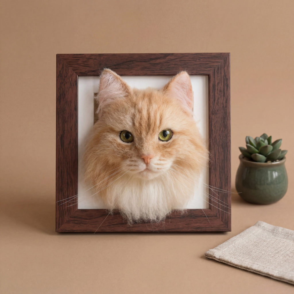 Felted Cat Portrait Needle felting pet replica - Framed Felted Pet Portrait