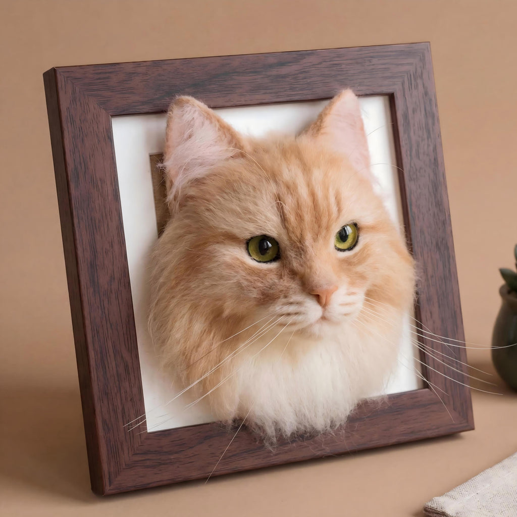 Felted Cat Portrait Needle felting pet replica - Framed Felted Pet Portrait