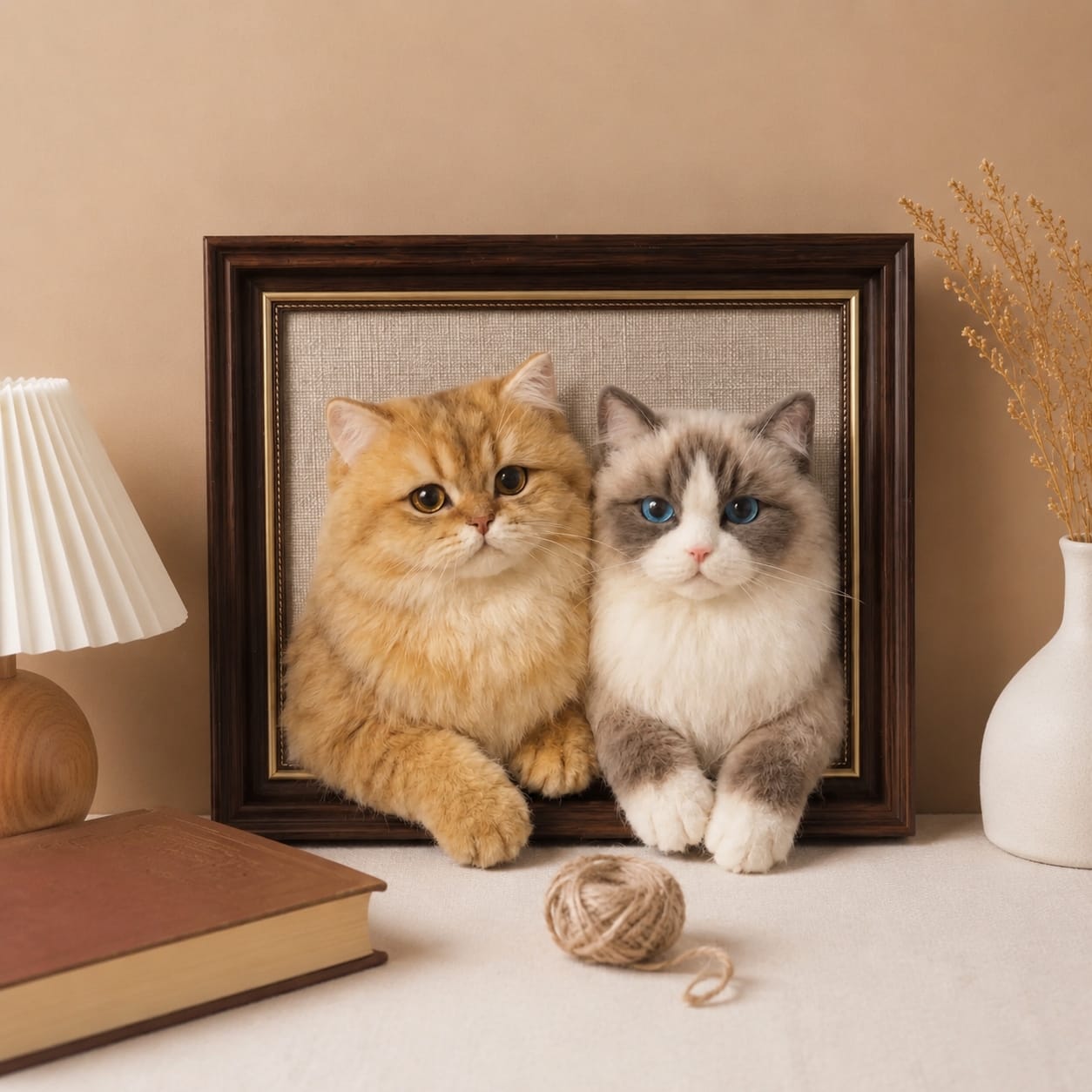 Felted Cat Portrait Needle felting pet replica - Framed Felted Pet Portrait