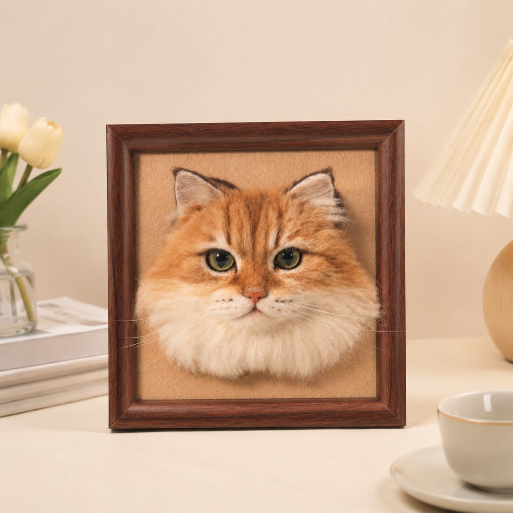 Felted Cat Portrait Needle felting pet replica - Framed Felted Pet Portrait