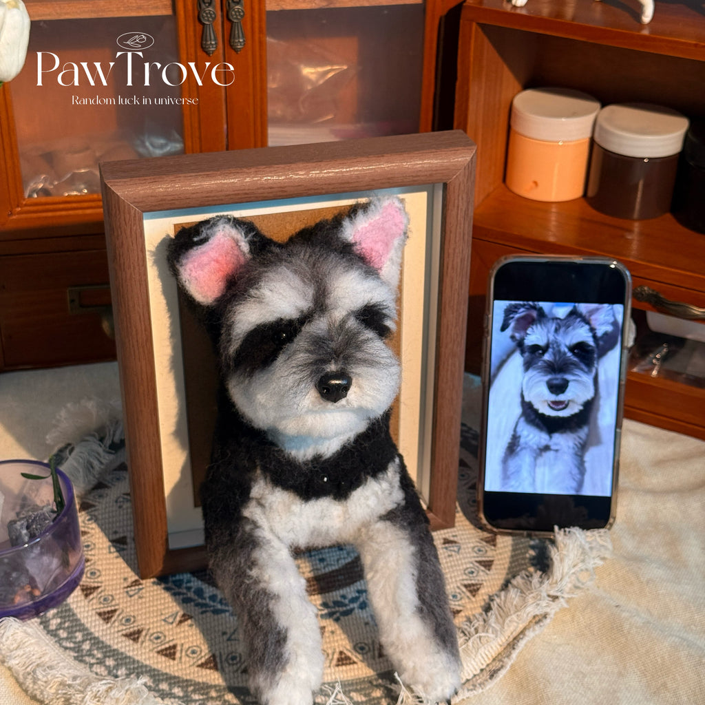 Felted Dog Portrait Needle felting pet replica - Framed Felted Pet Portrait