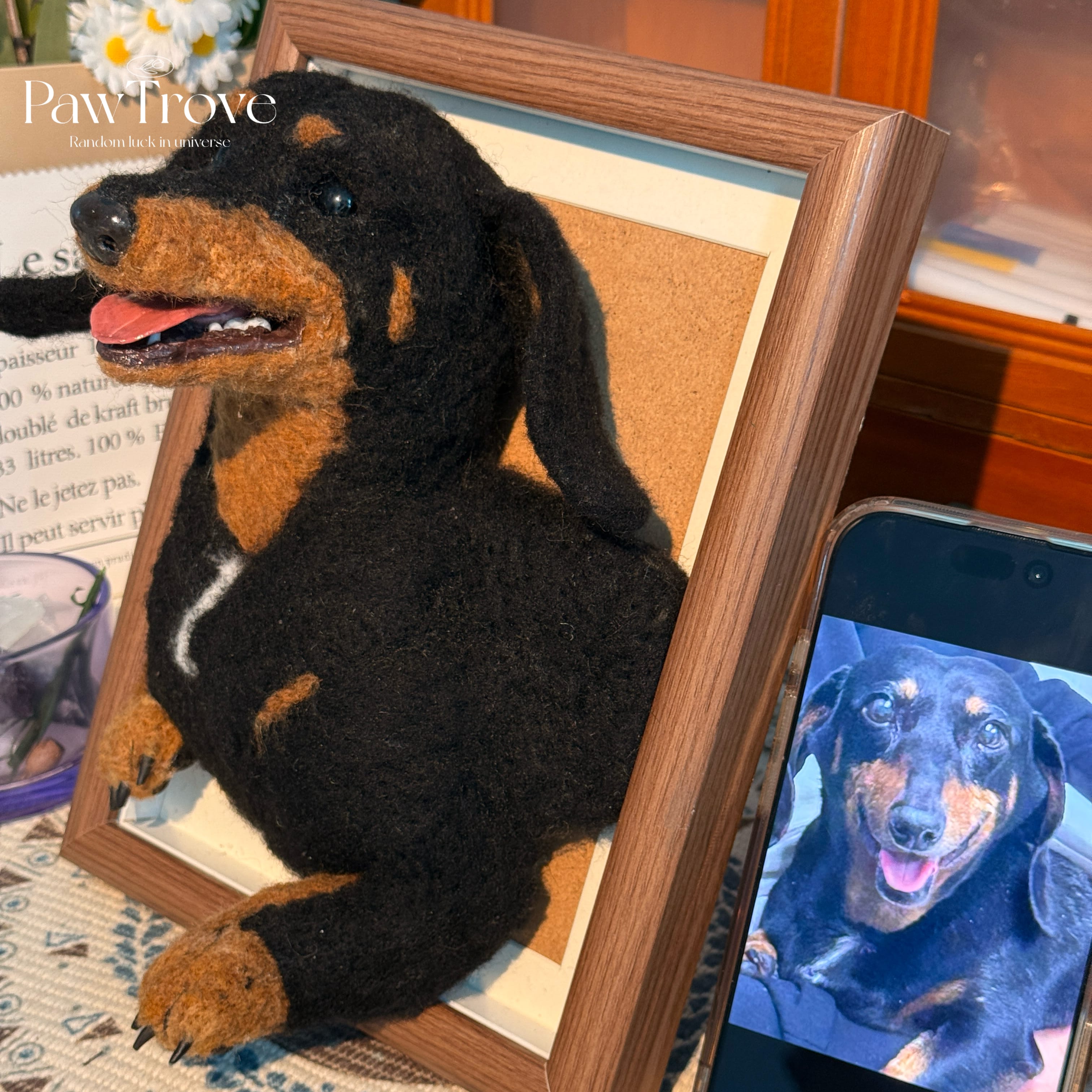 Felted Dog Portrait Needle felting pet replica - Framed Felted Pet Portrait