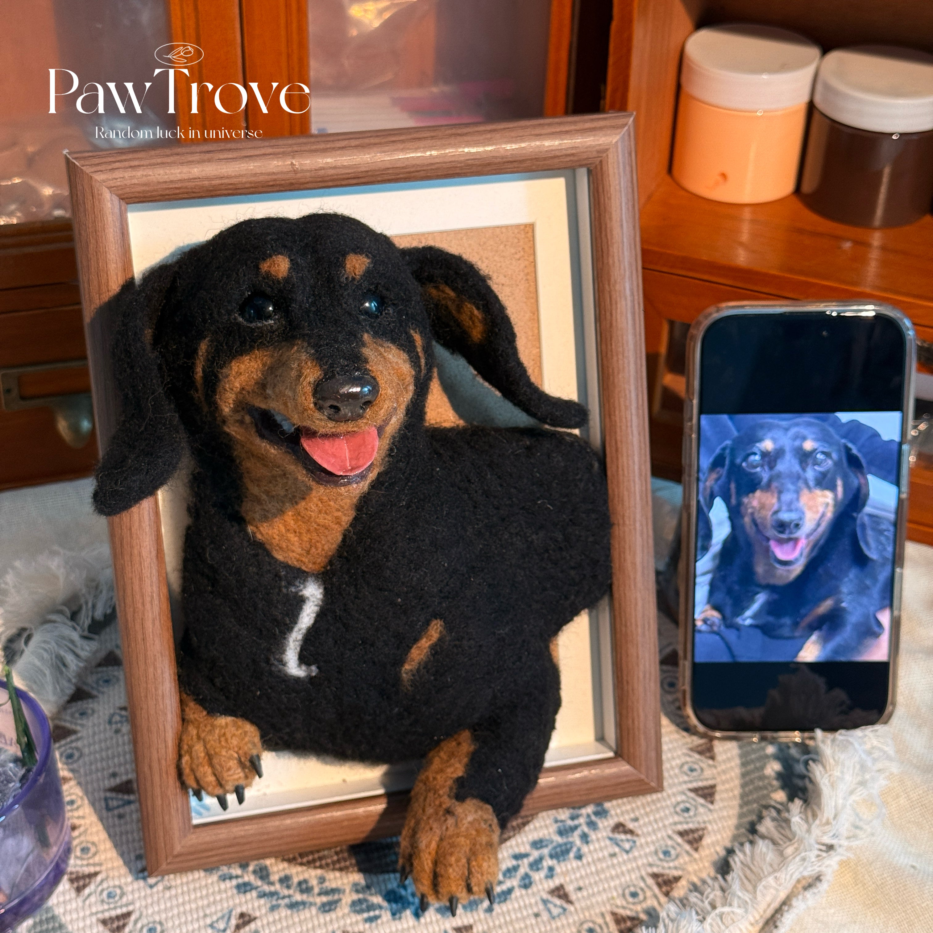 Felted Dog Portrait Needle felting pet replica - Framed Felted Pet Portrait