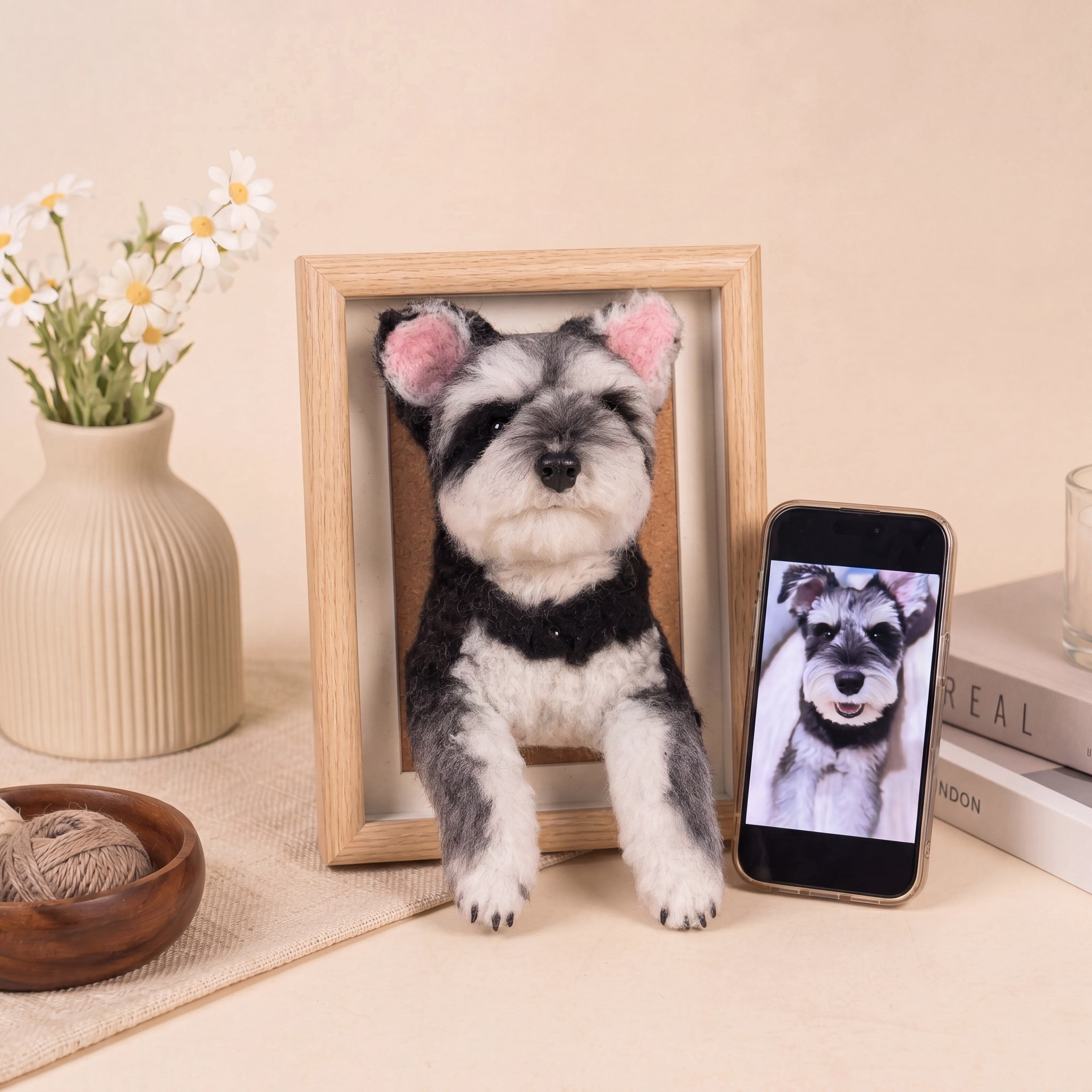 Felted Dog Portrait Needle felting pet replica - Framed Felted Pet Portrait