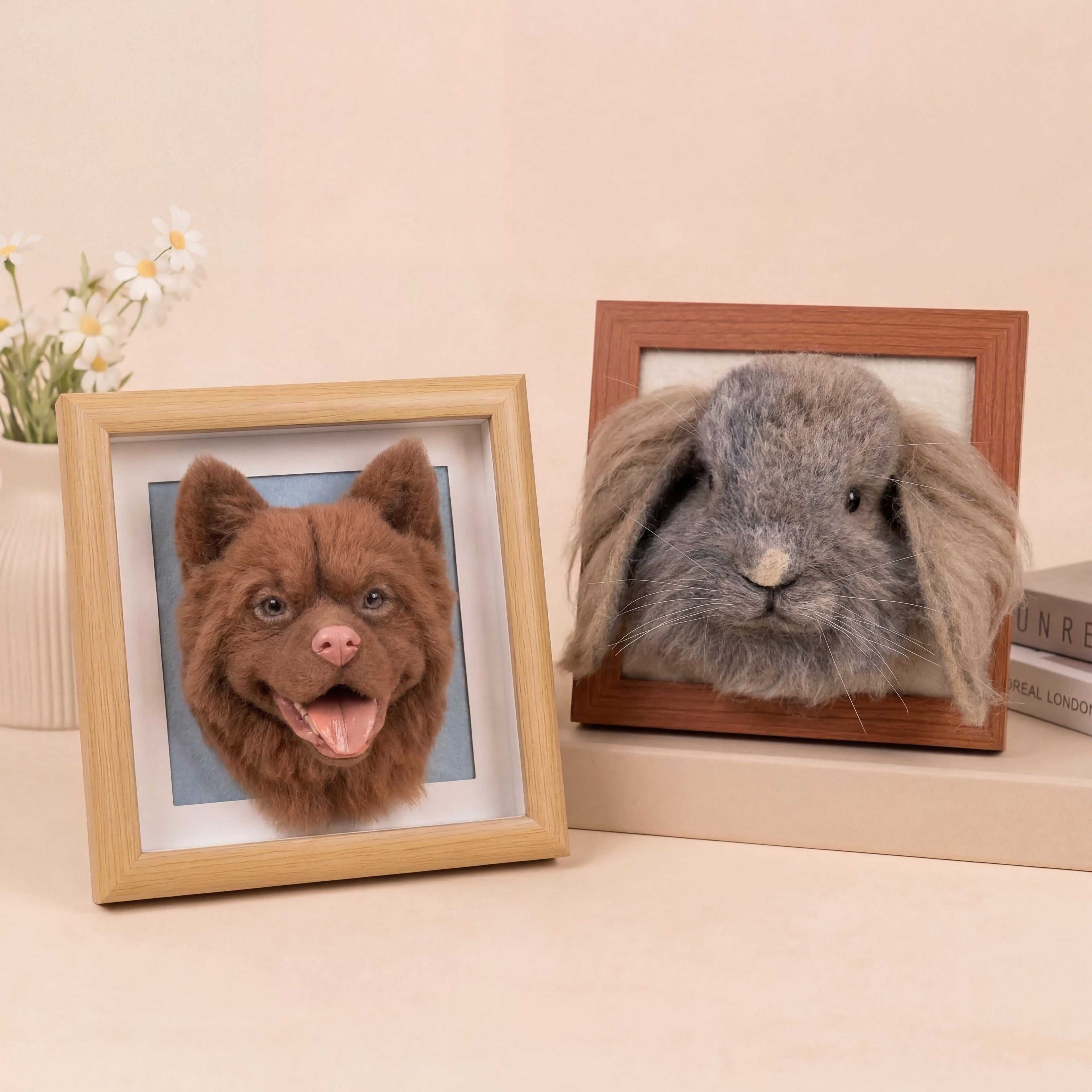 Felted Dog Portrait Needle felting pet replica - Framed Felted Pet Portrait