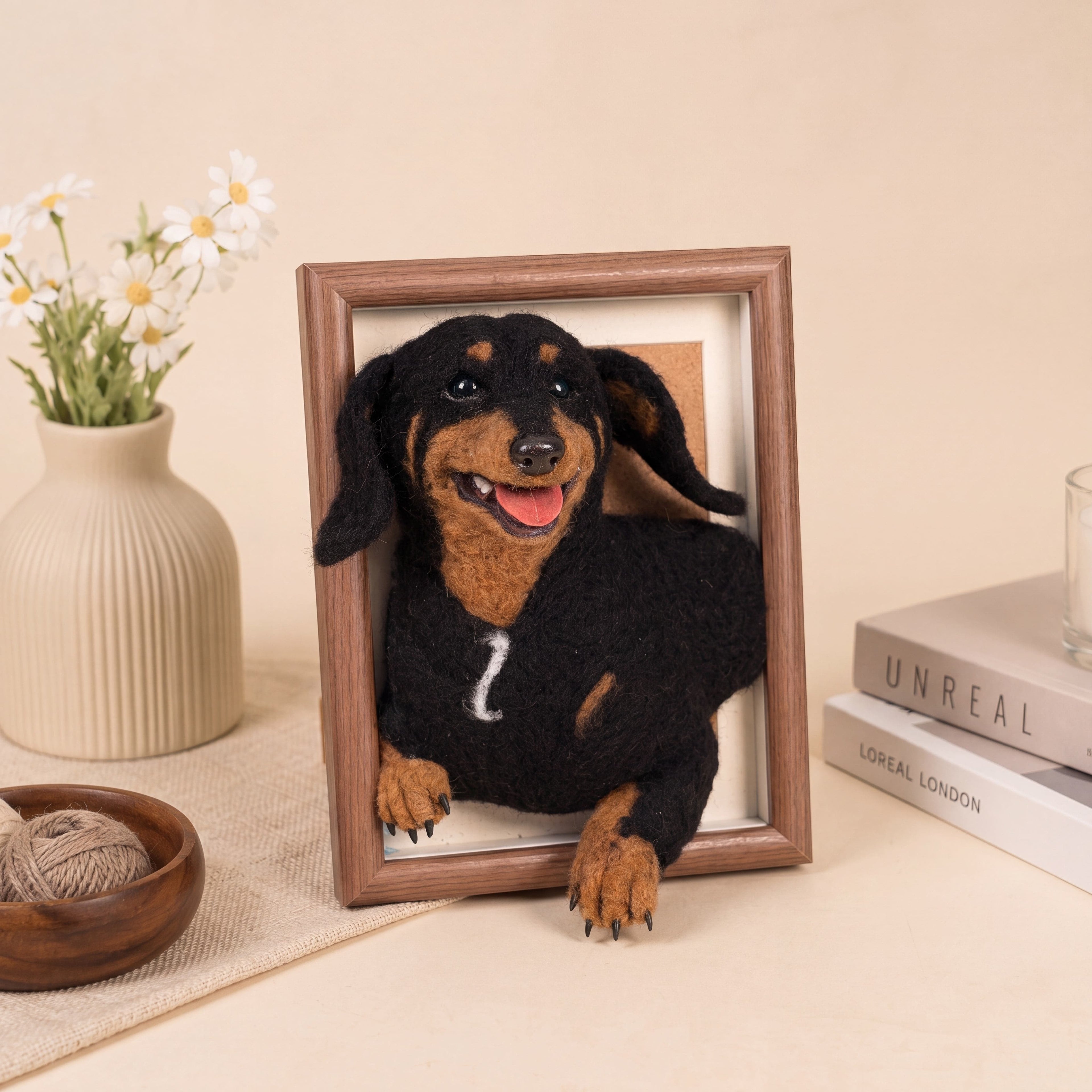 Felted Dog Portrait Needle felting pet replica - Framed Felted Pet Portrait