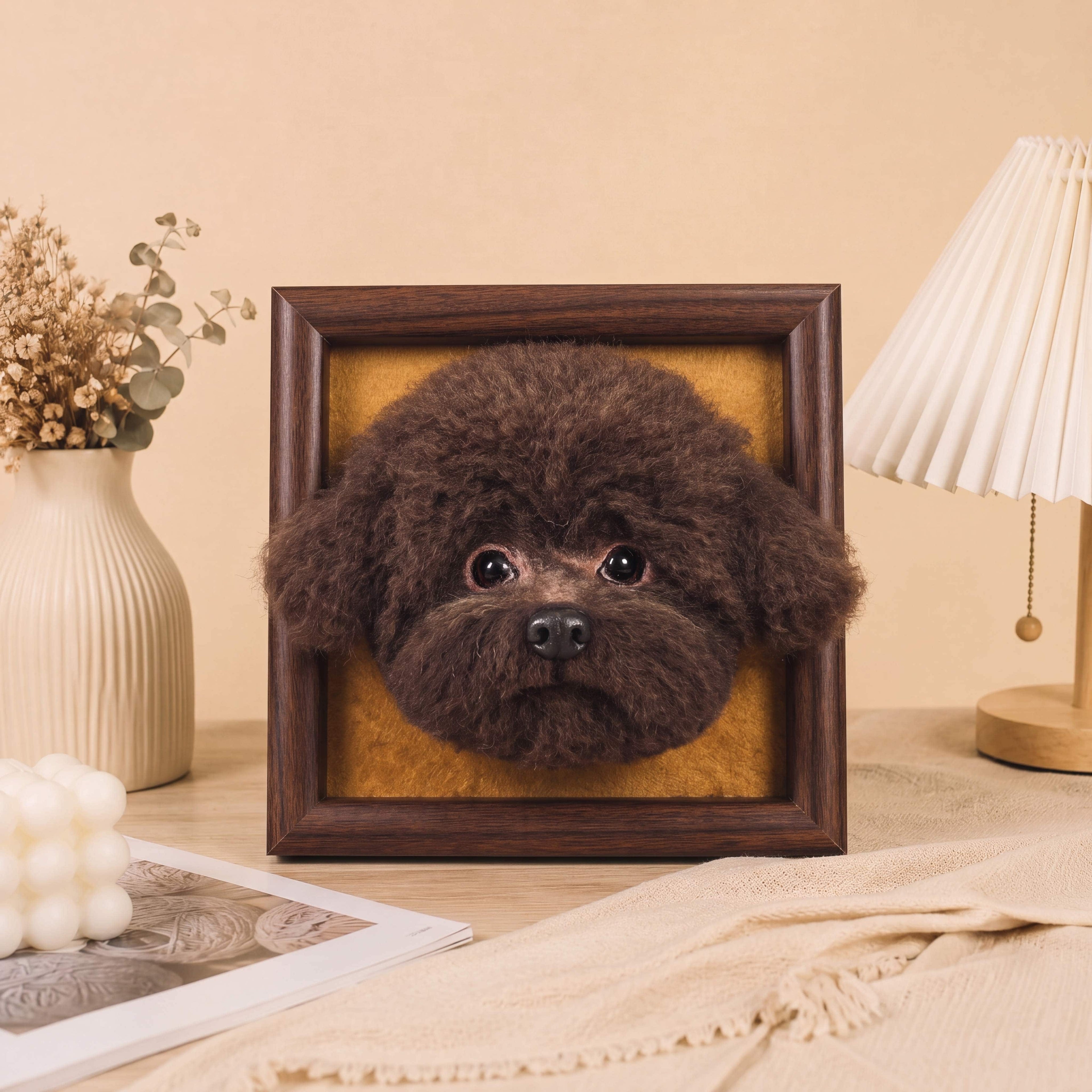 Felted Dog Portrait Needle felting pet replica - Framed Felted Pet Portrait