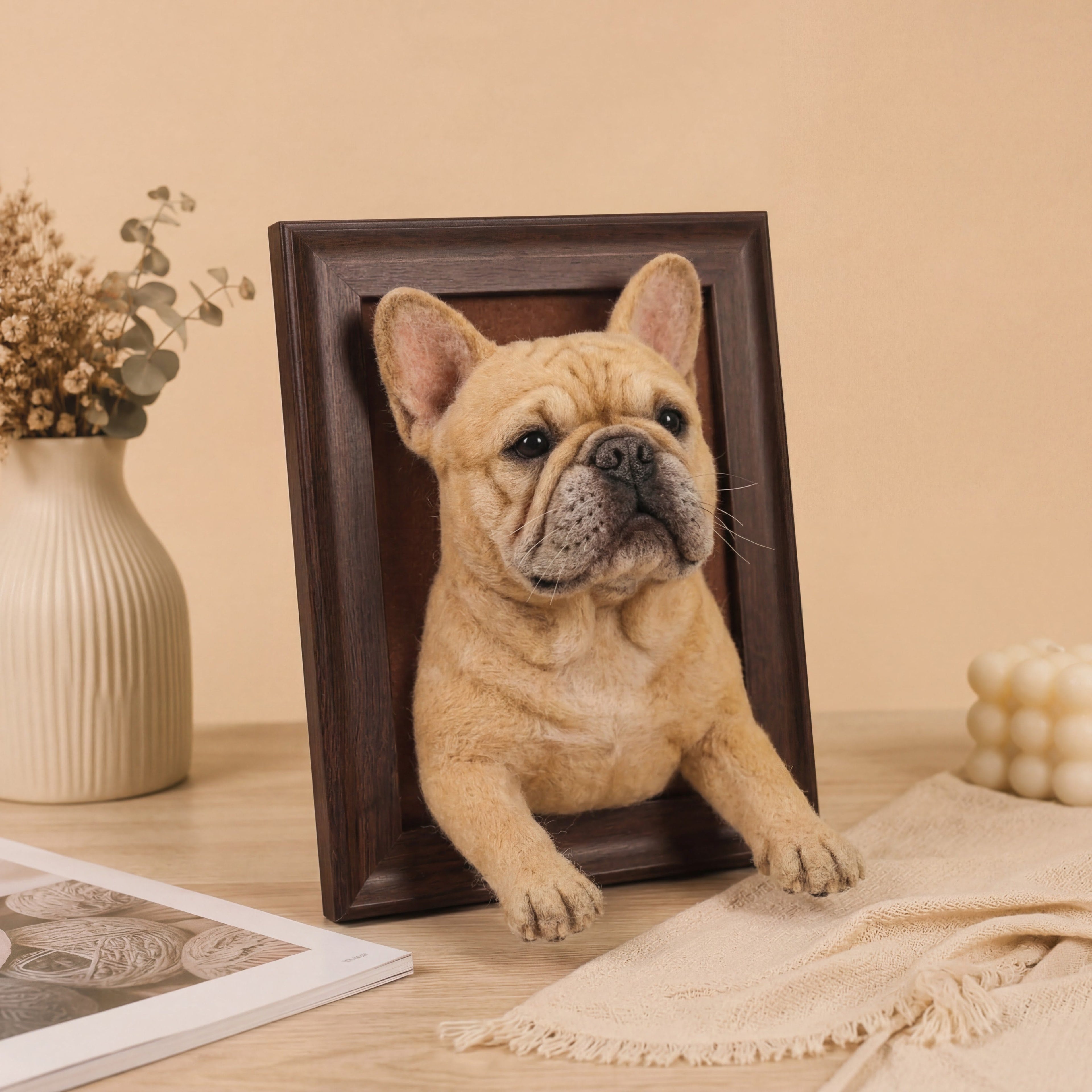 Felted Dog Portrait Needle felting pet replica - Framed Felted Pet Portrait