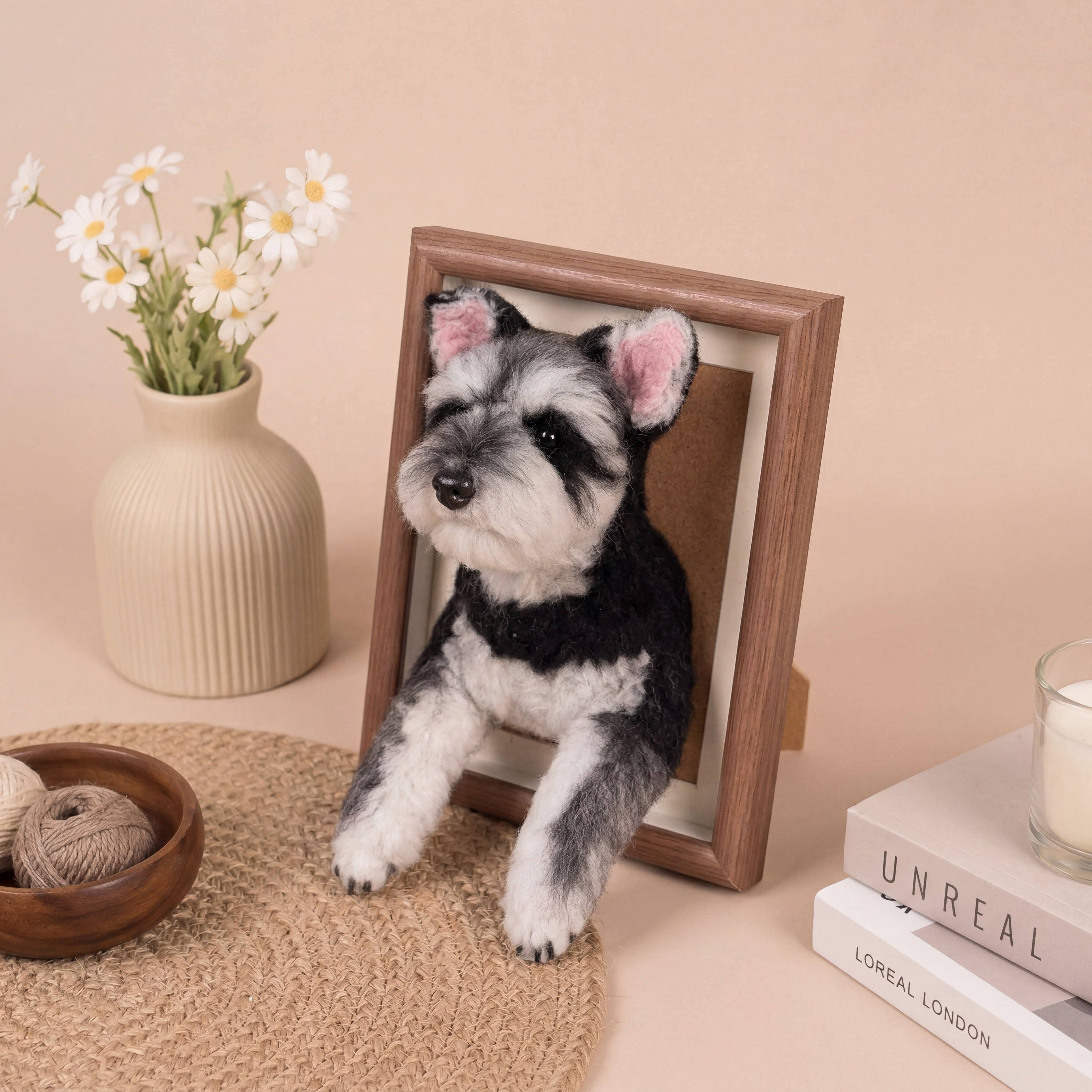 Felted Dog Portrait Needle felting pet replica - Framed Felted Pet Portrait