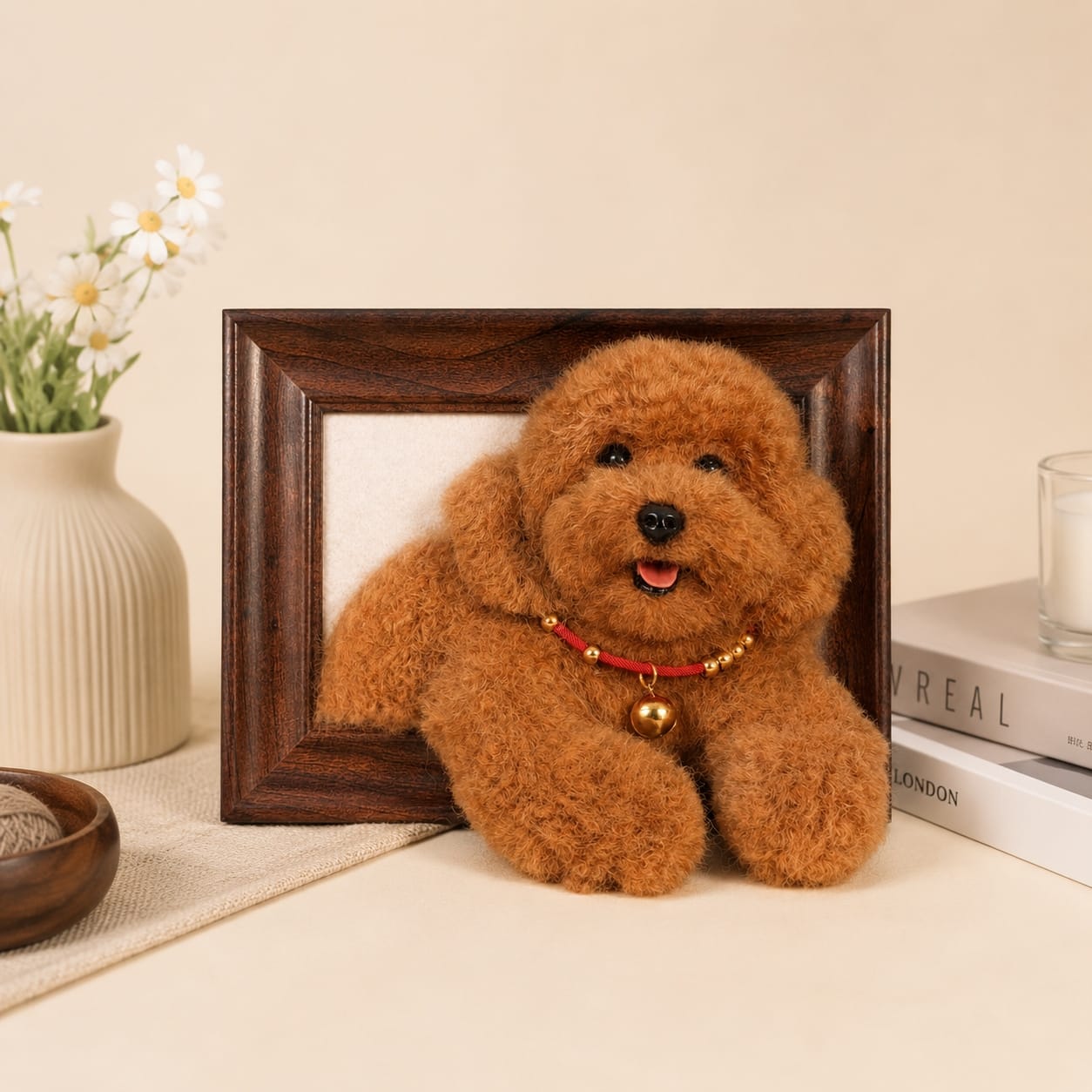 Felted Dog Portrait Needle felting pet replica - Framed Felted Pet Portrait