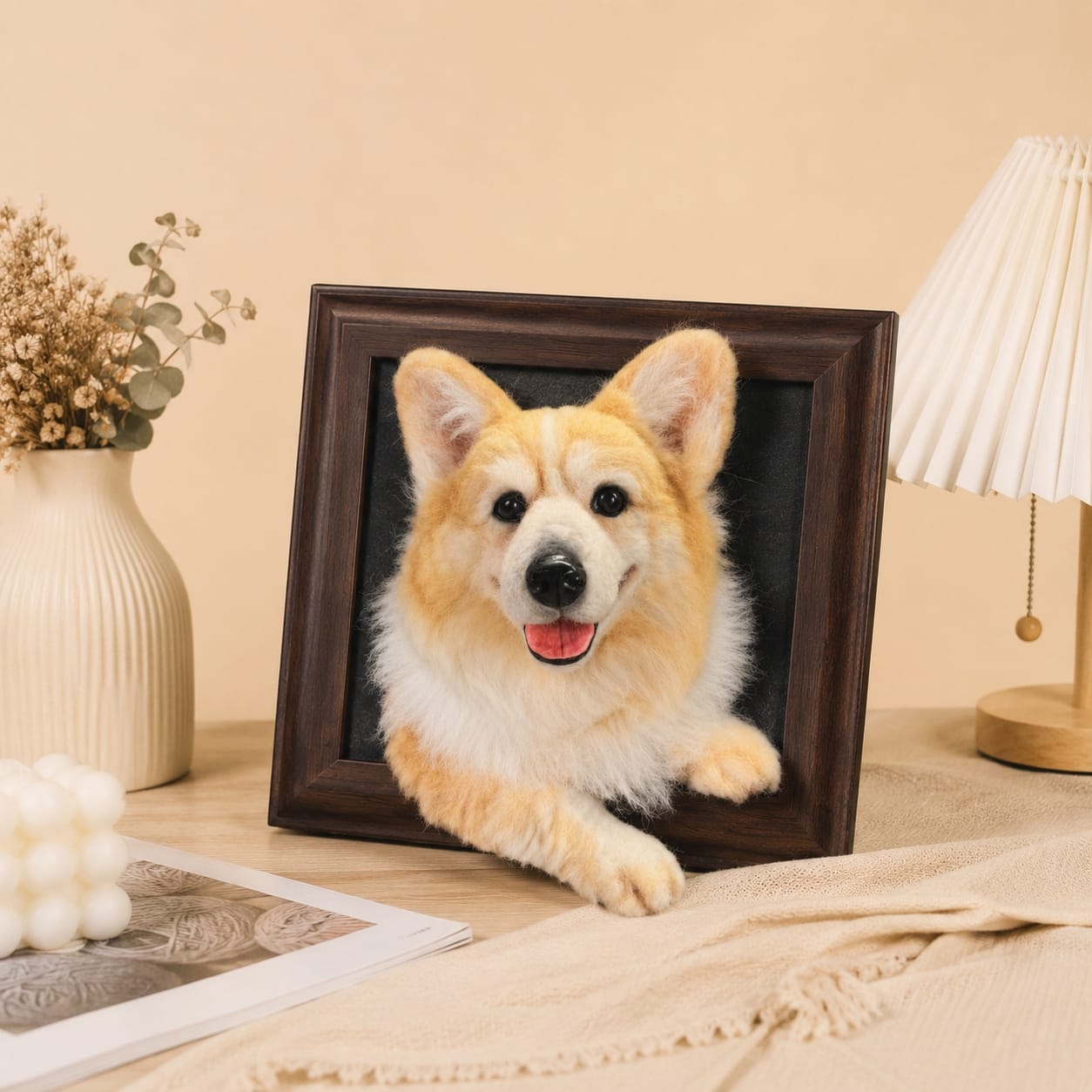 Felted Dog Portrait Needle felting pet replica - Framed Felted Pet Portrait