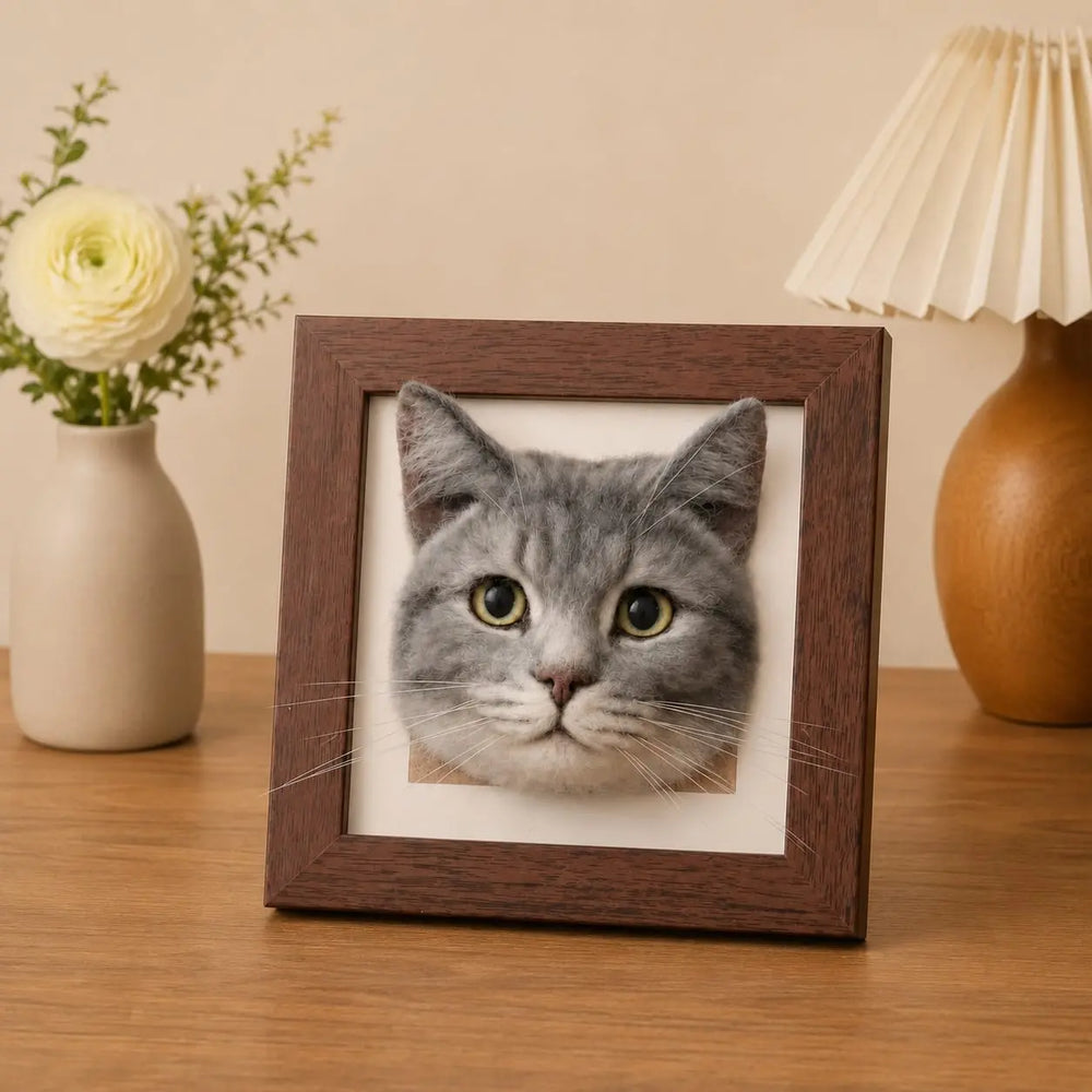 Framed felted pet portrait handmade from pet photos