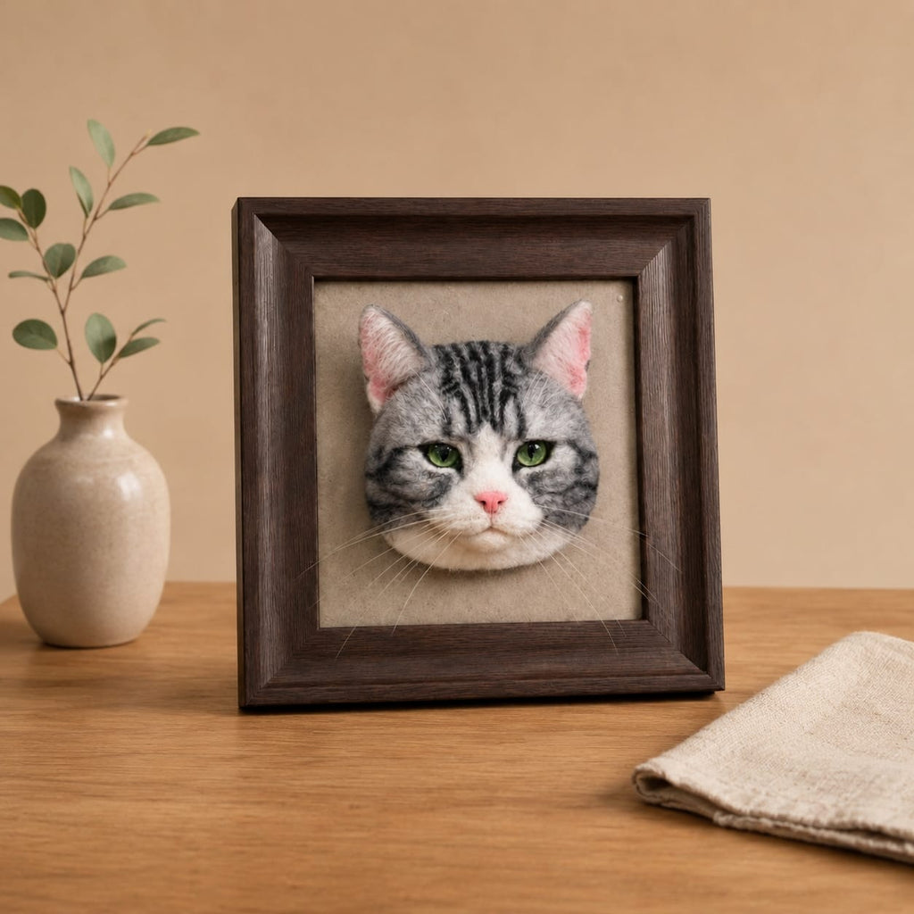 Framed Felted Cat Portrait Needle felting pet replica - Framed Felted Pet Portrait
