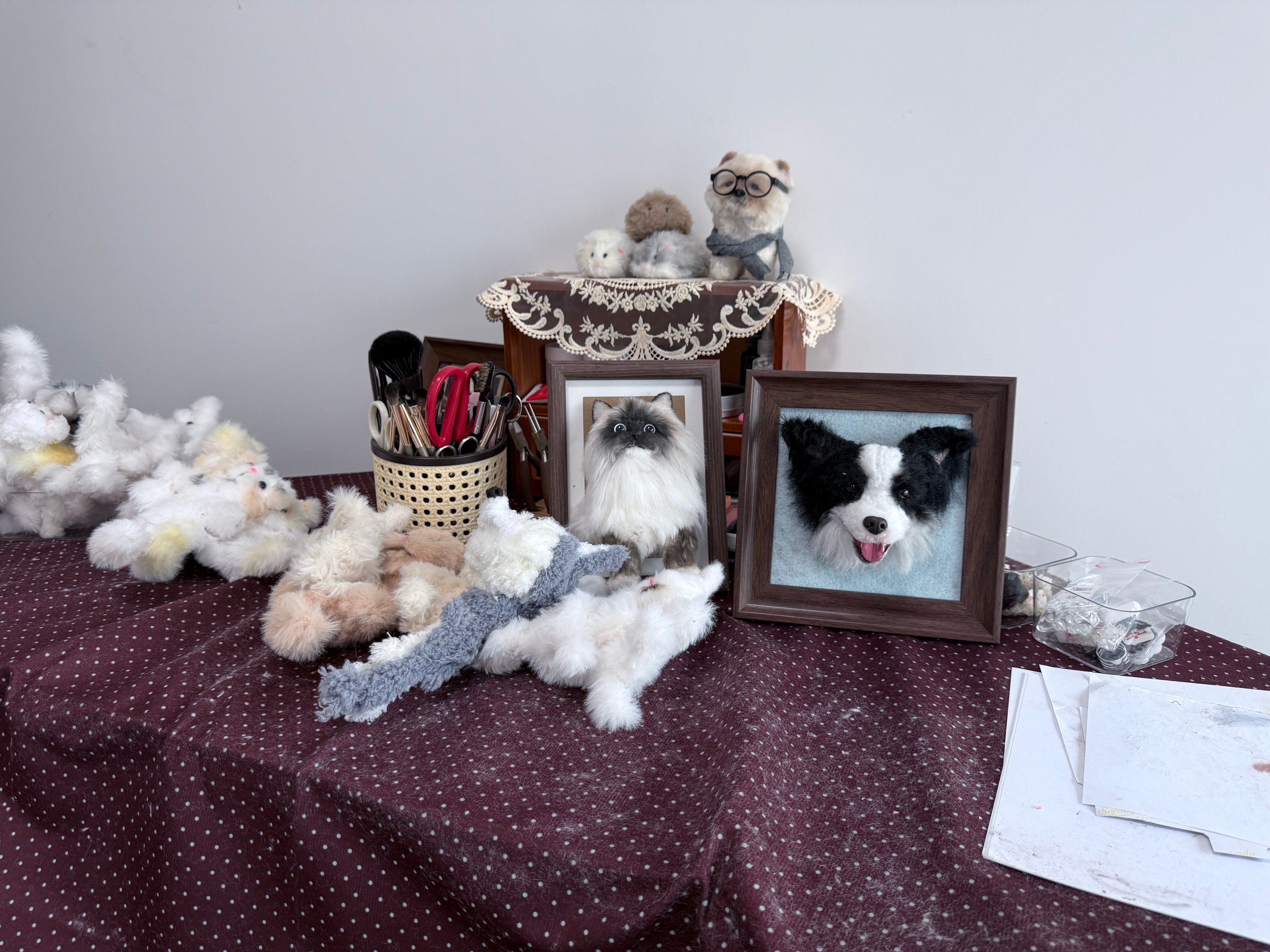 framed wool felt pet portrait memorial