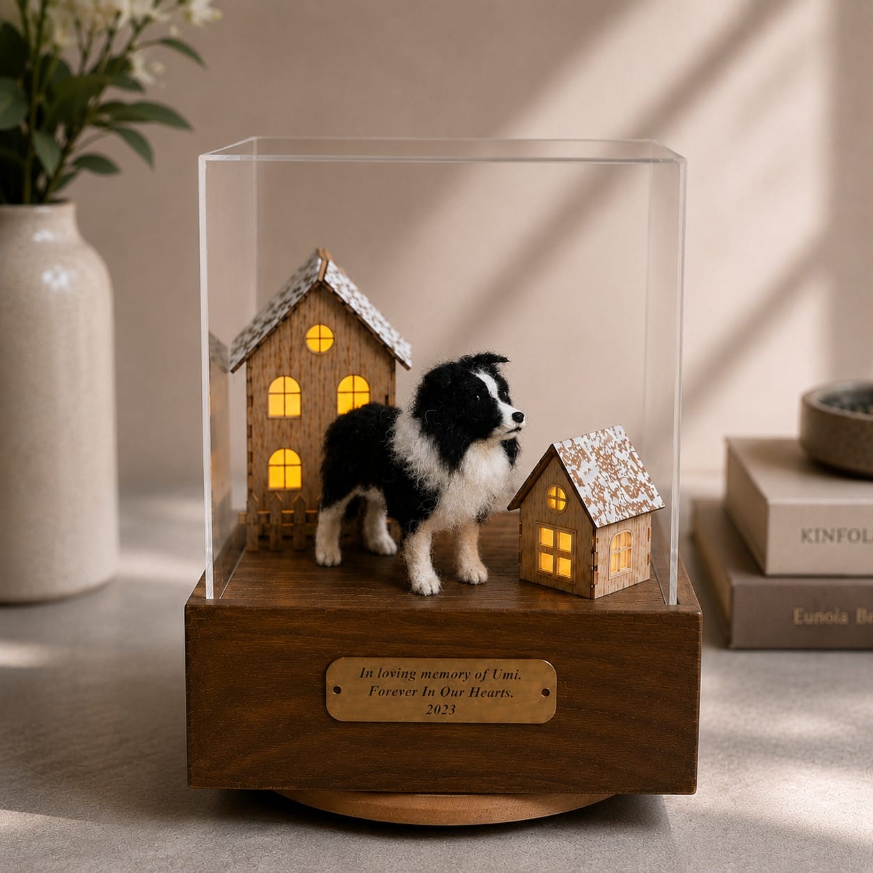 Memory Home Custom Pet Memorial Display Case | Needle Felted Pet Replica