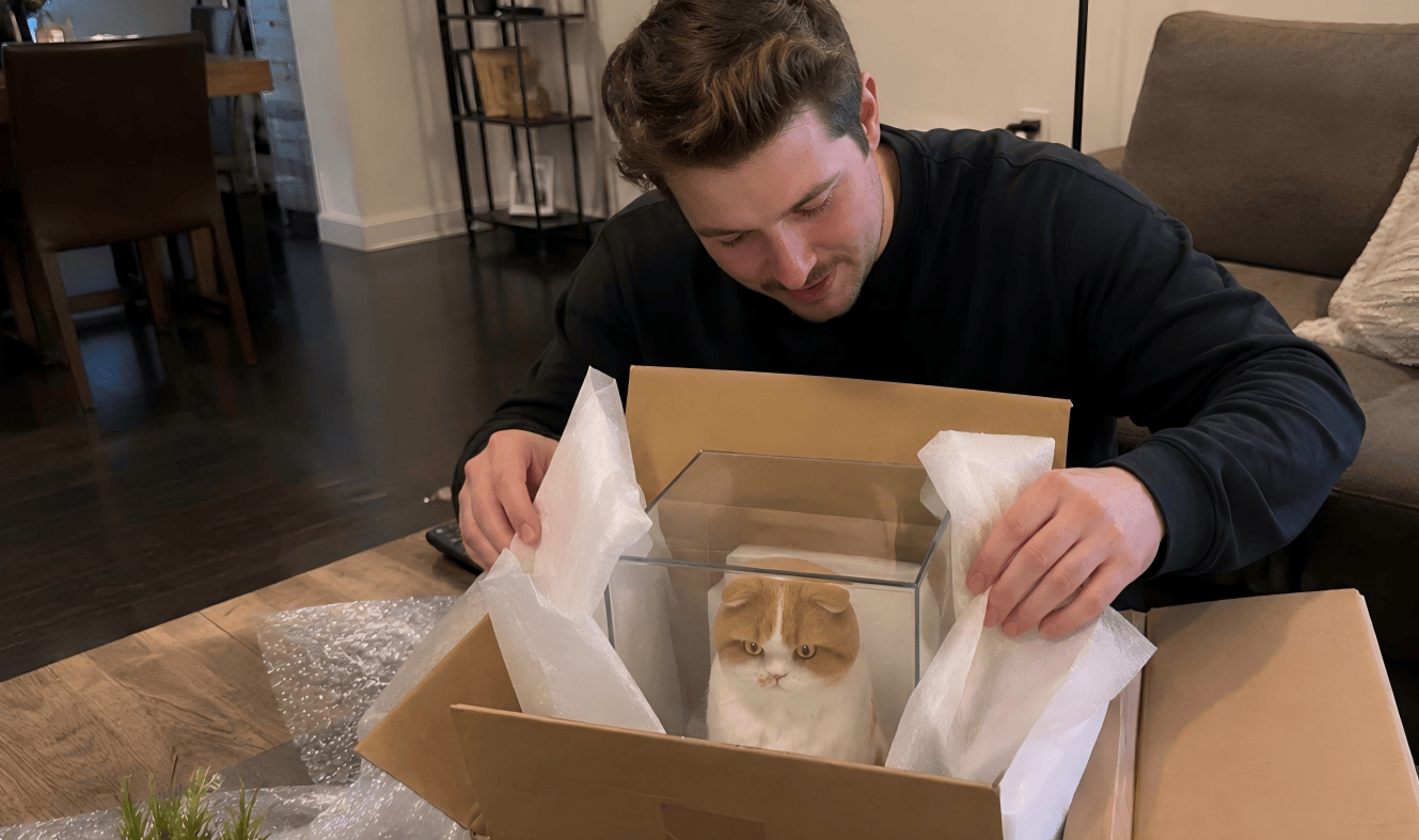 needle felted pet replica compared with real pet